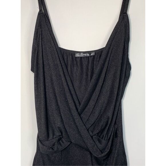 SHEIN Women's Glitter Tank Crisscross Swoop Bodysuit Black Large NWOT - Picture 3 of 8